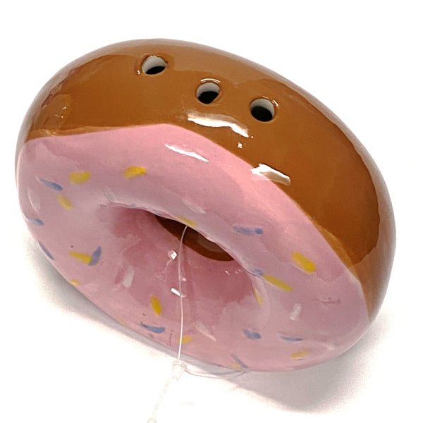 Ankyo Decorative Ceramic Donut - shaped Sprinkle Shaker - Pink/Brown (4" x 3.5" x 1.5") Fun Way to Decorate Cupcakes and Sundaes at a Party! - Dollar Fanatic