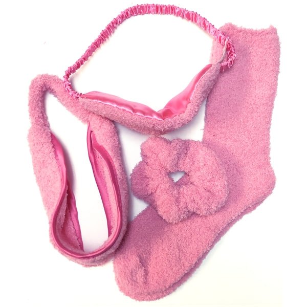 Cozy Sleep Spa Set - Eye Mask, Headband, Scrunchie, Socks (4 - Piece Matching Set) Colors Vary - Dollar Fanatic