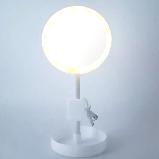 Crescent LED Lighted Vanity Mirror with Phone Holder - White (Includes USB - C Cable Cord) Rechargeable, 3 Lighting Modes - Dollar Fanatic