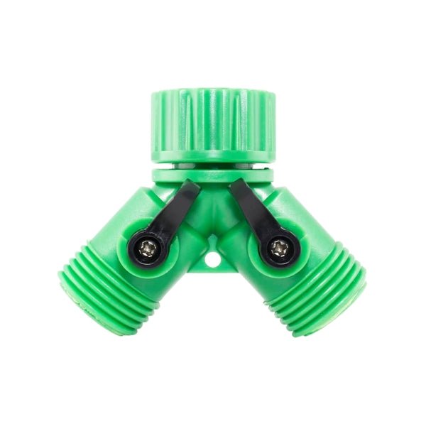 Raintime 2 - Way Y - Connector Garden Hose Adapter with Shut - Off Valves (Neon Green) Connects 2 Hoses to 1 Faucet - Dollar Fanatic