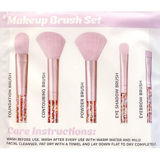 Vivitar Cosmetic Eye and Face Makeup Brush Set - Pink Glitter (5 - Piece Set) - 2 for $5