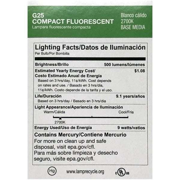 Halco ProLume 9W Decorative Globe G25 CFL Bulb - Warm White (1 Count) 40W Replacement - DollarFanatic.com