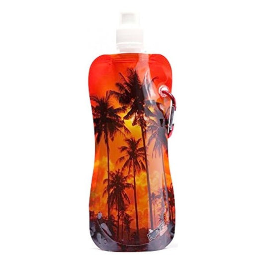 Pocket Bottles Water Bottle with Carabiner Clip & Cleaning Brush - Tropical Palm Trees (16.9 fl. oz.) Foldable, Reusable, BPA Free - DollarFanatic.com