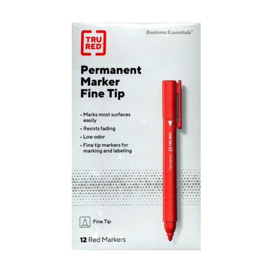 Tru Red Fine Tip Permanent Markers - Red (12 Pack)