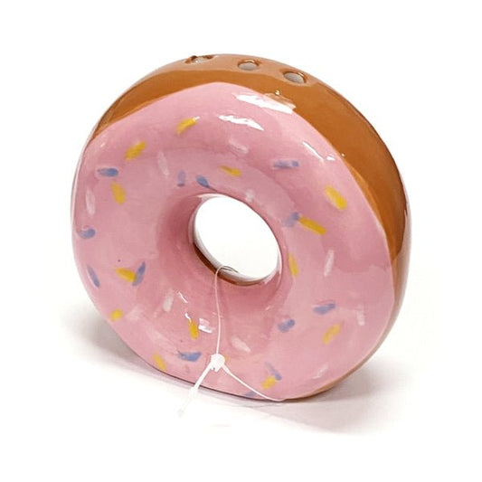 Ankyo Decorative Ceramic Donut - shaped Sprinkle Shaker - Pink/Brown (4" x 3.5" x 1.5") Fun Way to Decorate Cupcakes and Sundaes at a Party! - Dollar Fanatic