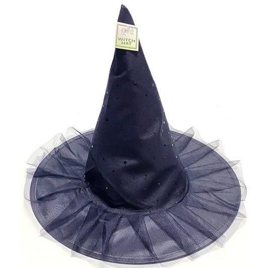 Black Witch Hat Costume Accessory - Black Star Sequin (13" x 15"dia.) - Dollar Fanatic