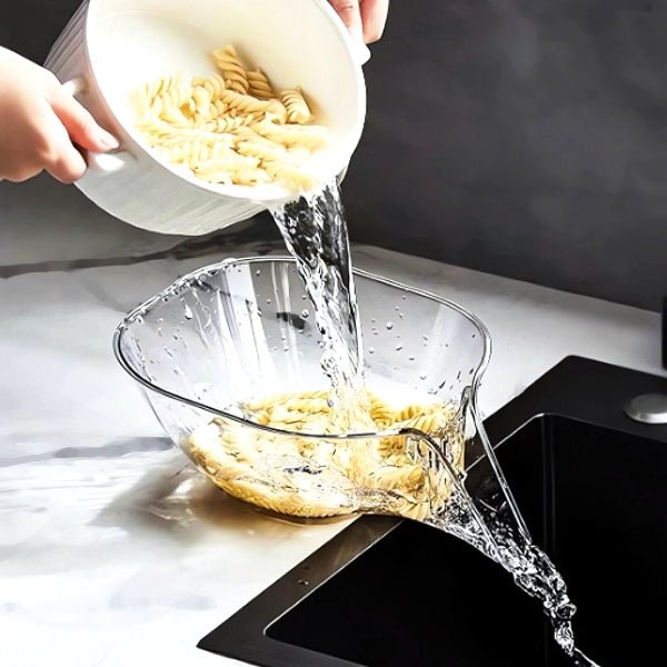 Colander Drain Basket with Funnel Drain Spout (Clear) Food Safe, Dishwasher Safe - Dollar Fanatic