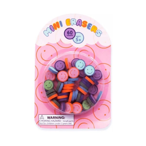 Colorful Smiley Mini Erasers - Smiley Face (60 Count) - Dollar Fanatic