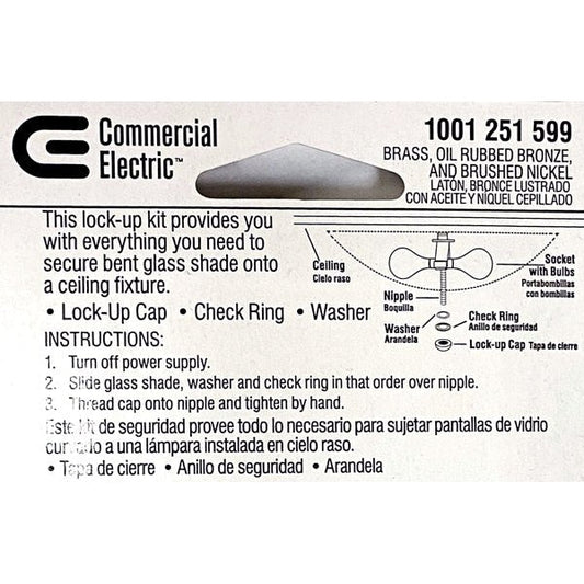 Commercial Electric Tapped 1/8 - IP Lock Up Kit for Ceiling Light Glass Shade Fixtures (9 - Piece Pack) - Dollar Fanatic