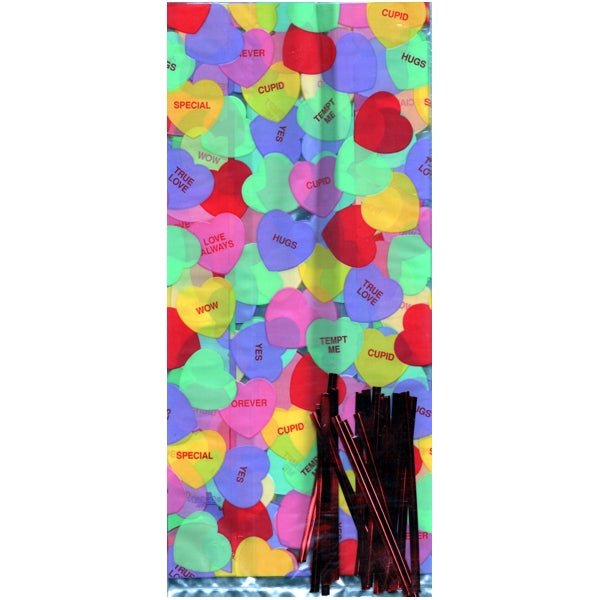 Creative Expressions Large Party Favor Cello Bags & Ties - Sweet Hearts (20 Pack) - Dollar Fanatic