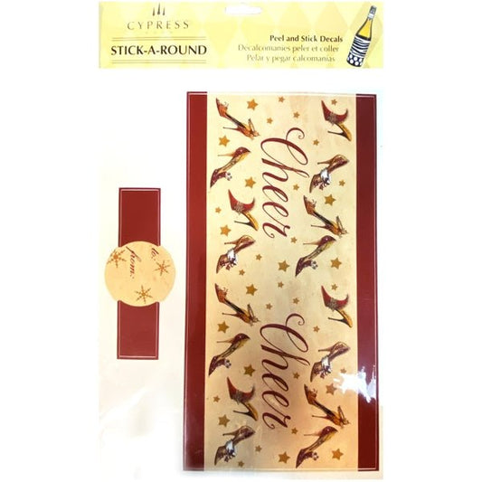Cypress Home Holiday Gift Peel and Stick Decal Stickers for Wine Bottle - Gold/Red (1 Sheet) Personalize and Decorate Gifts - Dollar Fanatic