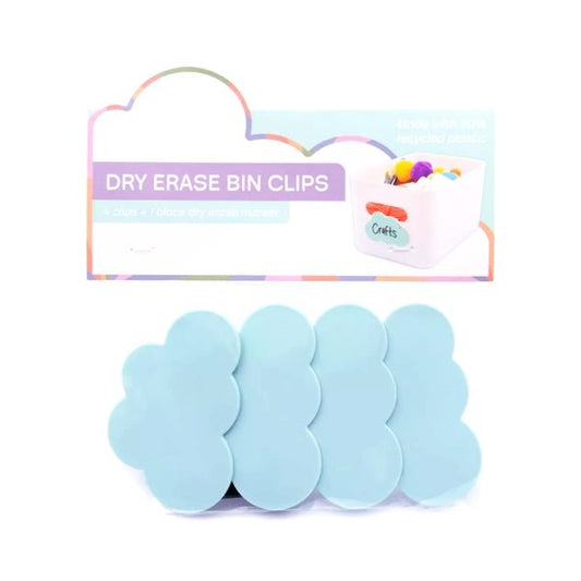 Dry Erase Bin Clips with Dry Erase Marker - Blue Clouds (4 Pack) For Organizing and Labeling Bin Containers and Baskets - Dollar Fanatic
