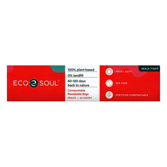 Eco Soul Compostable Plant - Based Seal Top Snack Size Storage Bags (25 Pack) 100% Plant - Based, BPA Free - Dollar Fanatic