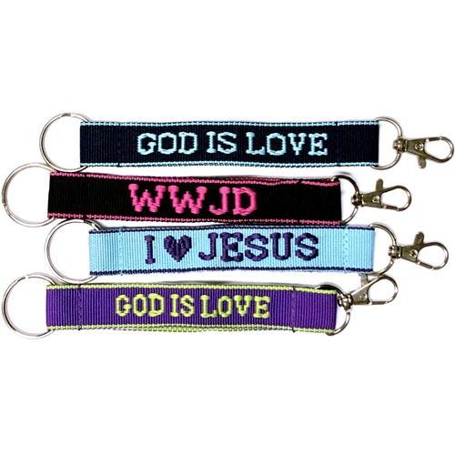 Embroidered Spiritual Keychain Nylon Key Strap & Clip (1" x 7.75") Select Style - Dollar Fanatic