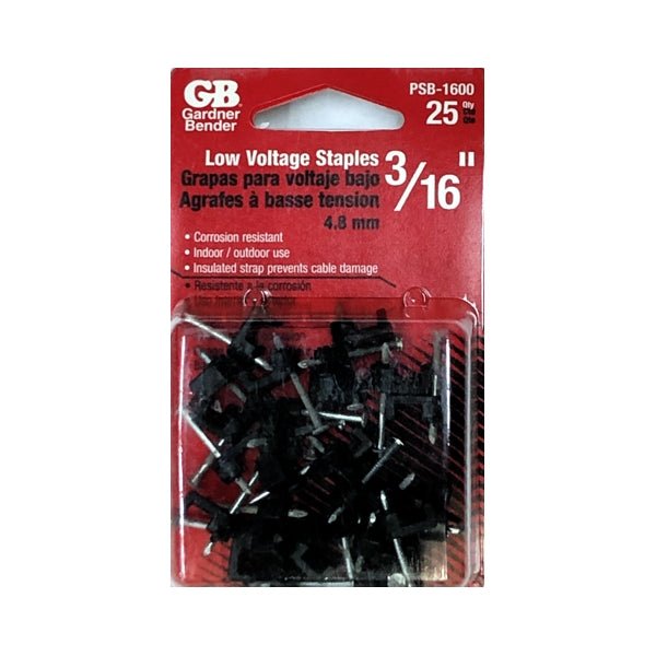 Gardner Bender Nail - In Black Cable Clips - PSB - 1600 (25 Pack) 3/16" Low Voltage Staples - Dollar Fanatic