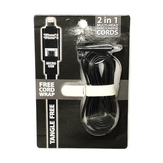 GetCharged Dual Lightning/Micro USB Sync Charging Tangle - Free Flat Cord Cable with Cord Wrap (Colors Vary) For iPhone and Android Phone - Dollar Fanatic