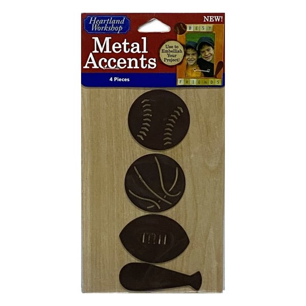Horizon Sports Theme Metal Accent Pieces for Wood Workshop Projects - Baseball, Basketball, Football, Bat (4 - Piece Pack) - Dollar Fanatic