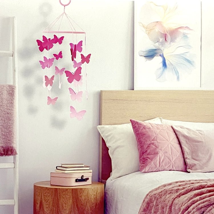 IG Design Floating Butterflies Hanging Ring Decor - Shades of Pink (8" x 12.75") Perfect Bedroom or Dorm Decor - Dollar Fanatic