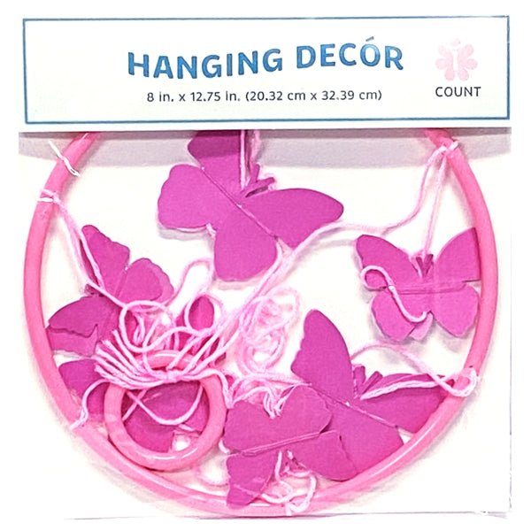 IG Design Floating Butterflies Hanging Ring Decor - Shades of Pink (8" x 12.75") Perfect Bedroom or Dorm Decor - Dollar Fanatic