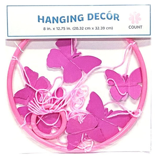 IG Design Floating Butterflies Hanging Ring Decor - Shades of Pink (8" x 12.75") Perfect Bedroom or Dorm Decor - Dollar Fanatic