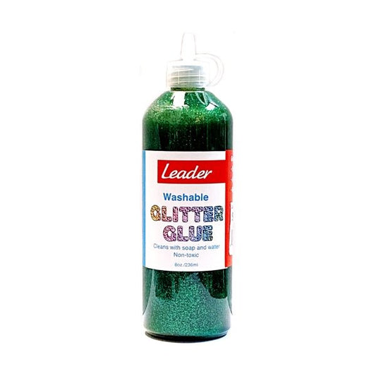 Leader Washable Non - Toxic Glitter Glue - Green (8 fl. oz.) Great for Slime - Dollar Fanatic