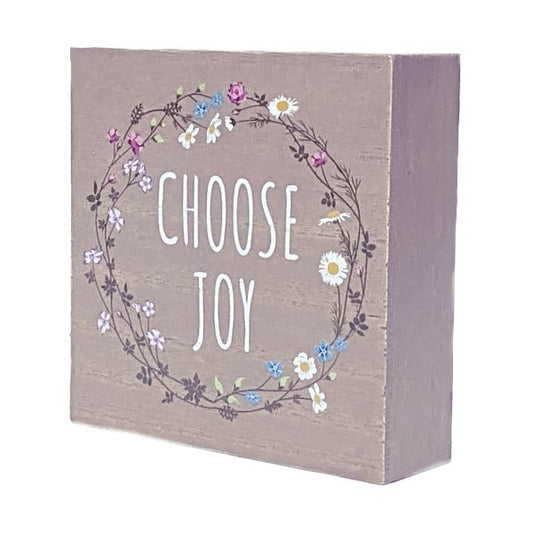 Nielsen Bainbridge (Choose Joy) Wood Decor 5" x 5" x 1.5" Colorful Floral Box Sign - Dollar Fanatic