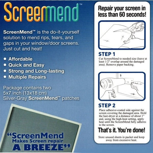 ScreenMend Window/Door Screen Repair Patches - Silver - Gray (2 Pack) Fix Screens in Less than a Minute - Dollar Fanatic