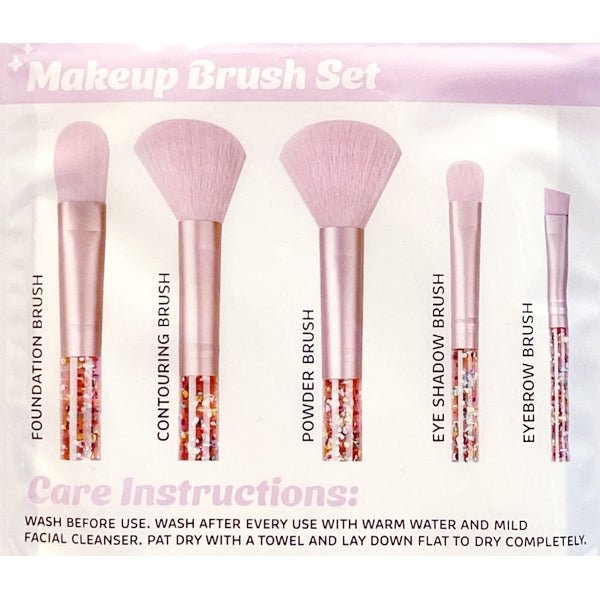 Vivitar Cosmetic Eye and Face Makeup Brush Set - Pink Glitter (5 - Piece Set) - 2 for $5
