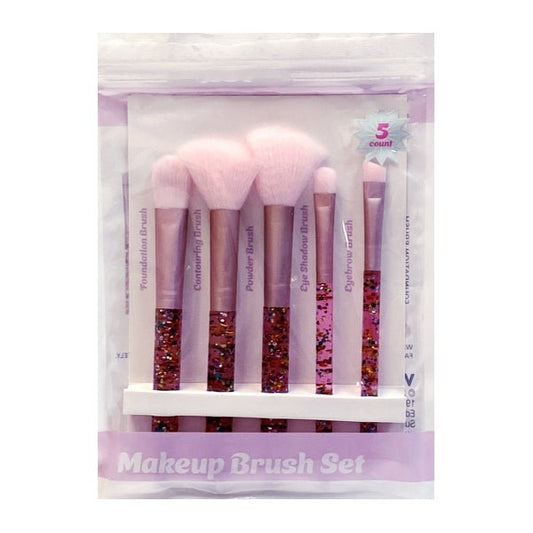 Vivitar Cosmetic Eye and Face Makeup Brush Set - Pink Glitter (5 - Piece Set) - 2 for $5