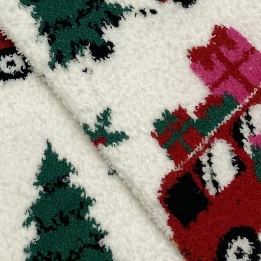 Wondershop Men's Christmas Fuzzy Crew Style Socks - White/Green/Red (One Pair) - Dollar Fanatic