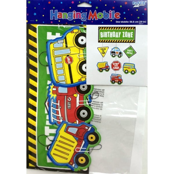 Creative Expressions Happy Birthday Zone Hanging Mobile - Transportation Trucks (20") - DollarFanatic.com