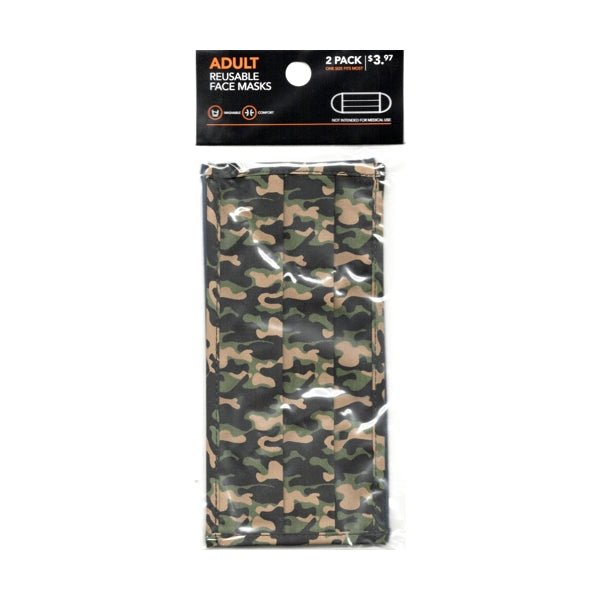 Premium Adult 2-Layer Pleated Fabric Face Mask with Ear Loops - Green Camo/Navy Blue (2 Pack) For ages 14+ - DollarFanatic.com