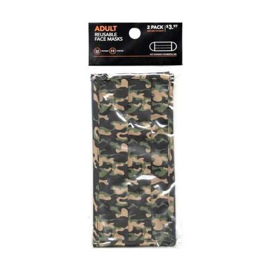 Premium Adult 2-Layer Pleated Fabric Face Mask with Ear Loops - Green Camo/Navy Blue (2 Pack) For ages 14+ - DollarFanatic.com
