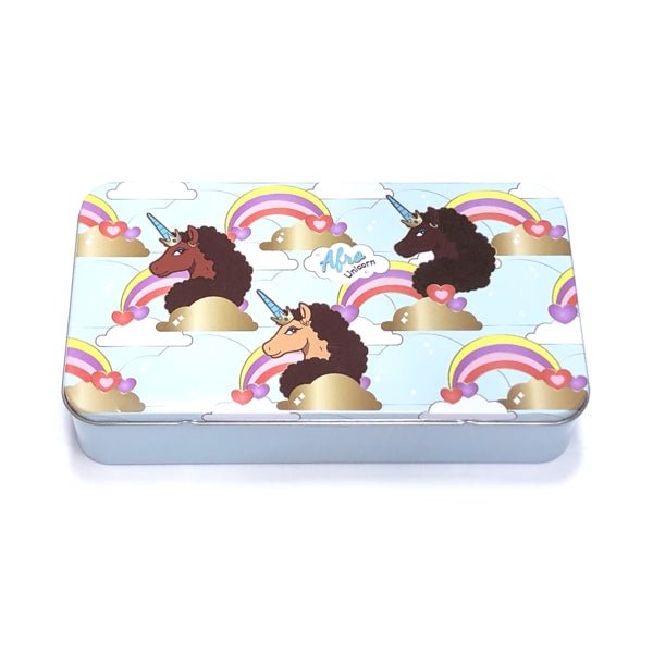 The Tin Box Afro Unicorn (7.75" x 4.25" x 1.5") Perfect Storage for School Supplies, Electronic Accessories, Makeup, etc. - DollarFanatic.com
